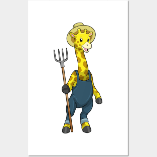 Giraffe as Farmer with Pitchfork Posters and Art